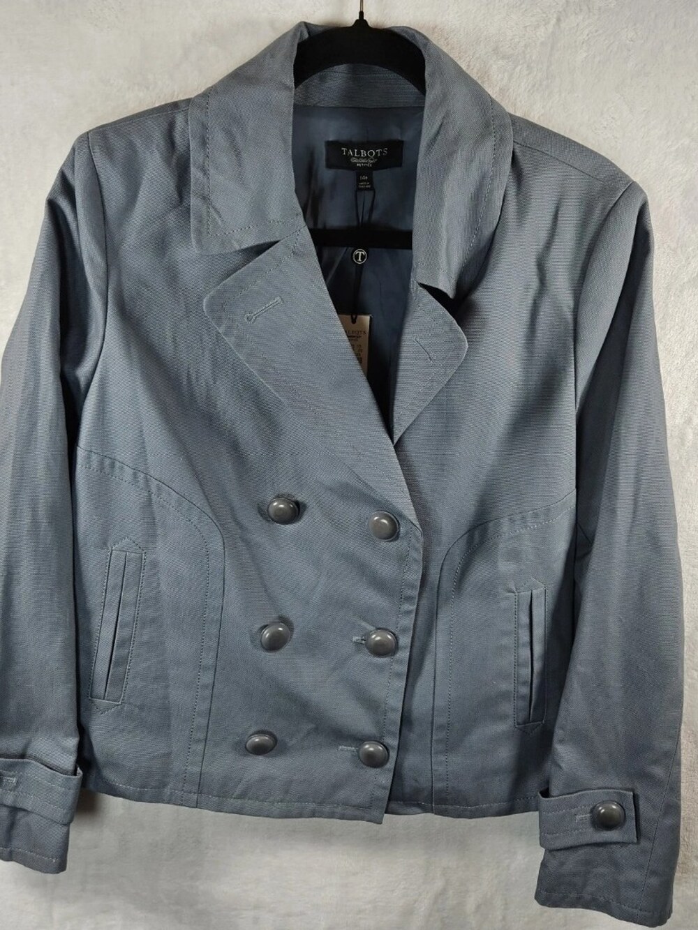 Talbots Jackie Fit Double-Breasted Blazer Jacket Steel Blue Cotton Womens 14P